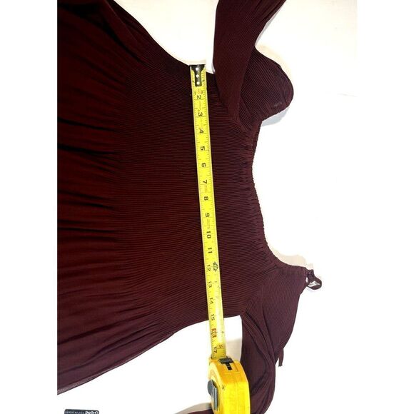 Wilfred Aritzia Chiffon Blouse Top XS Off The Shoulder Pleated Rust Brown - Picture 8 of 14